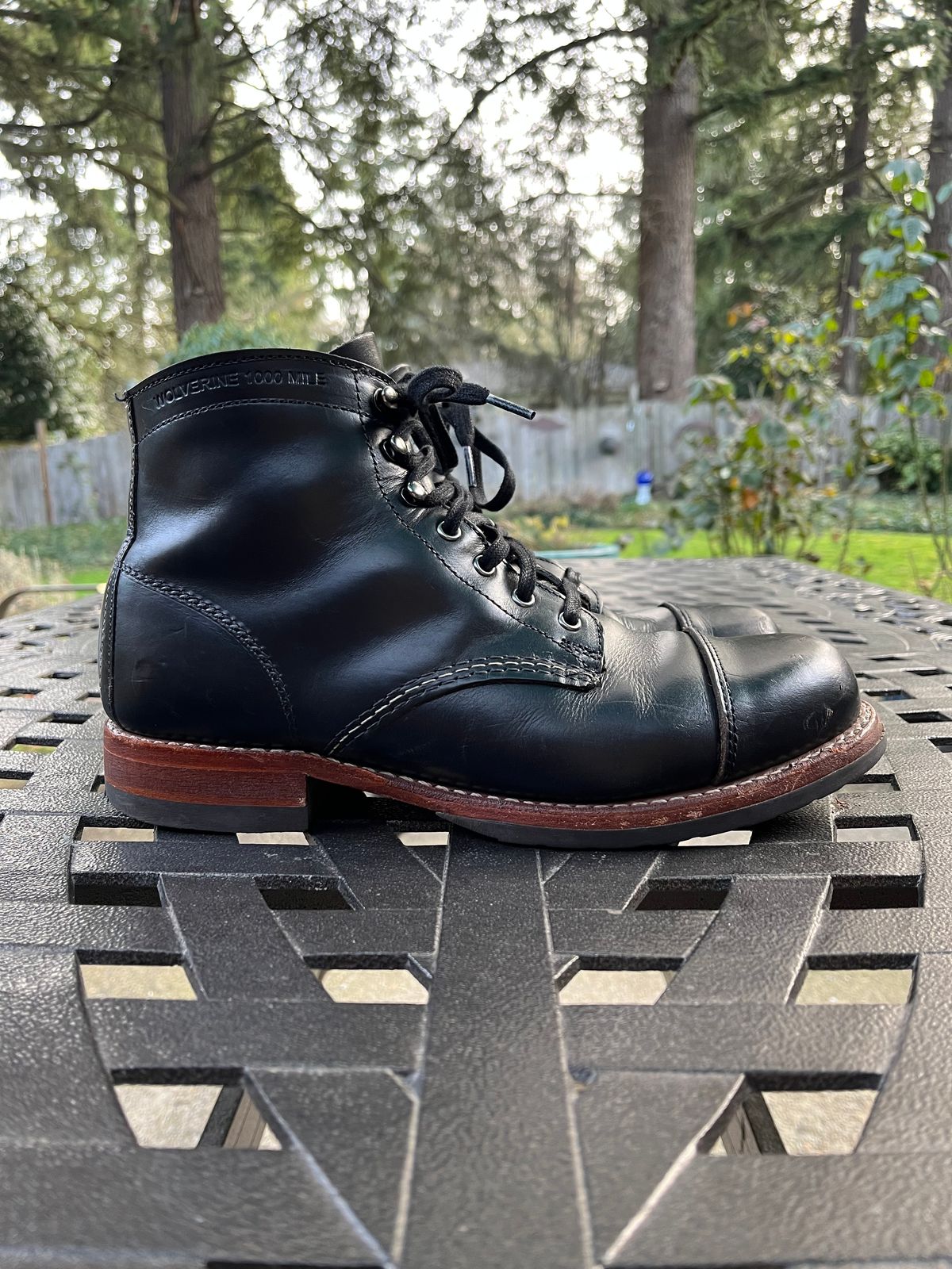 Photo by jenr.l.good on February 1, 2023 of the Wolverine 1000 Mile Cap-Toe Boot in Horween Black Chromexcel.