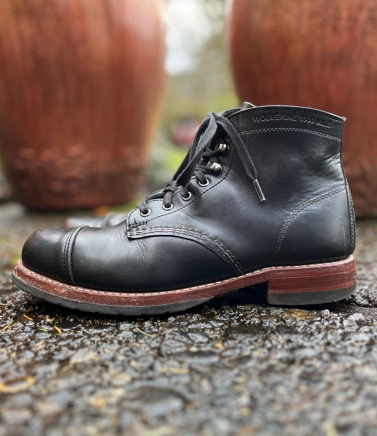 Photo by jenr.l.good on April 3, 2023 of the Wolverine 1000 Mile Cap-Toe Boot in Horween Black Chromexcel.