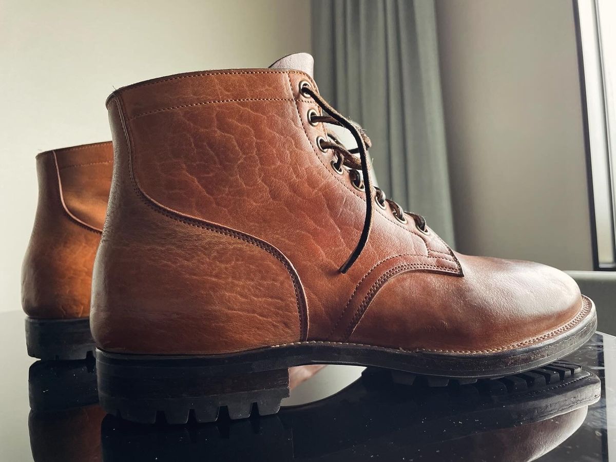 Photo by timdigo on February 10, 2024 of the Viberg Service Boot in Shinki Cognac Shrunken Horsebutt.