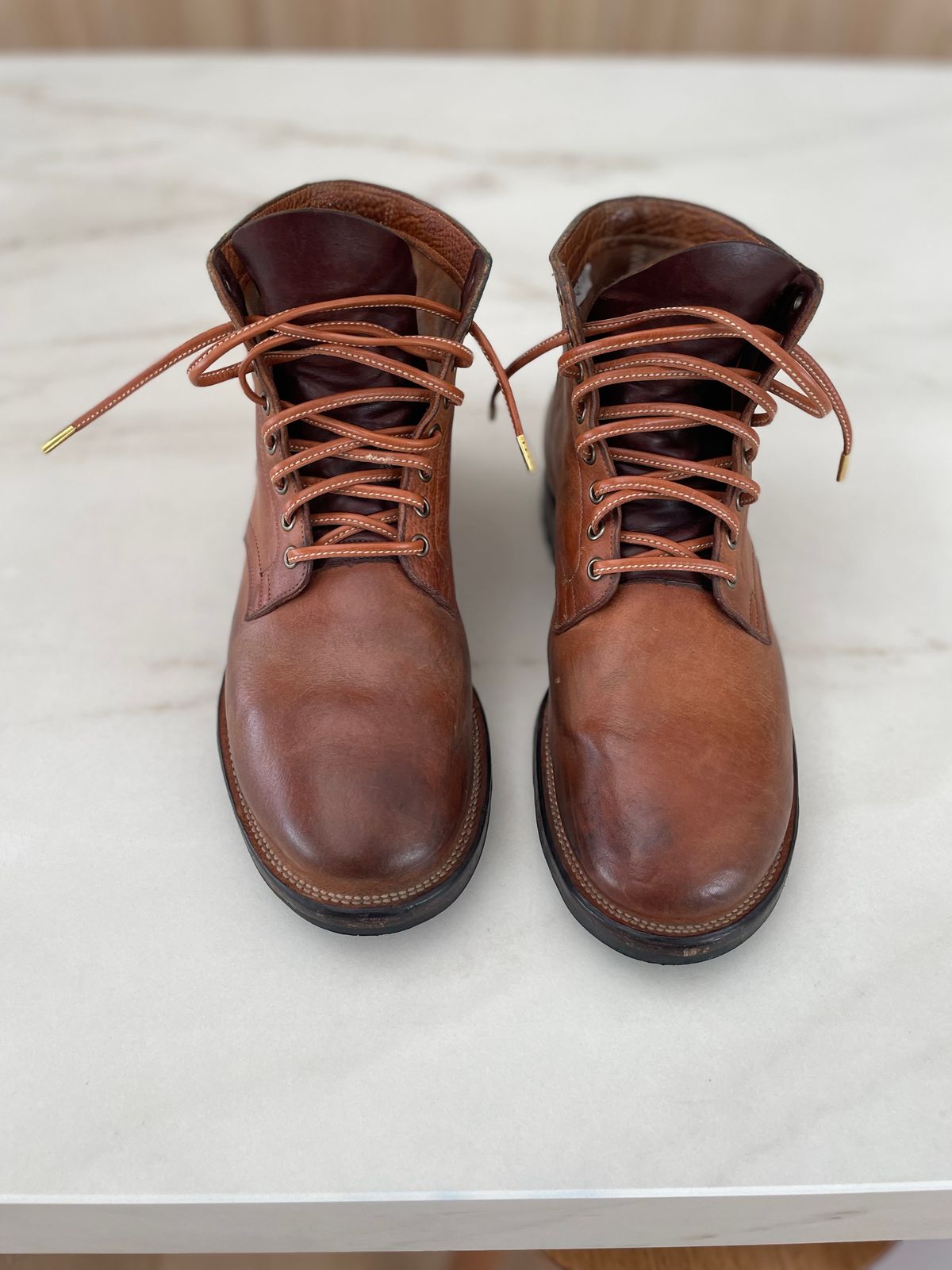 Photo by timdigo on March 14, 2024 of the Viberg Service Boot in Shinki Cognac Shrunken Horsebutt.