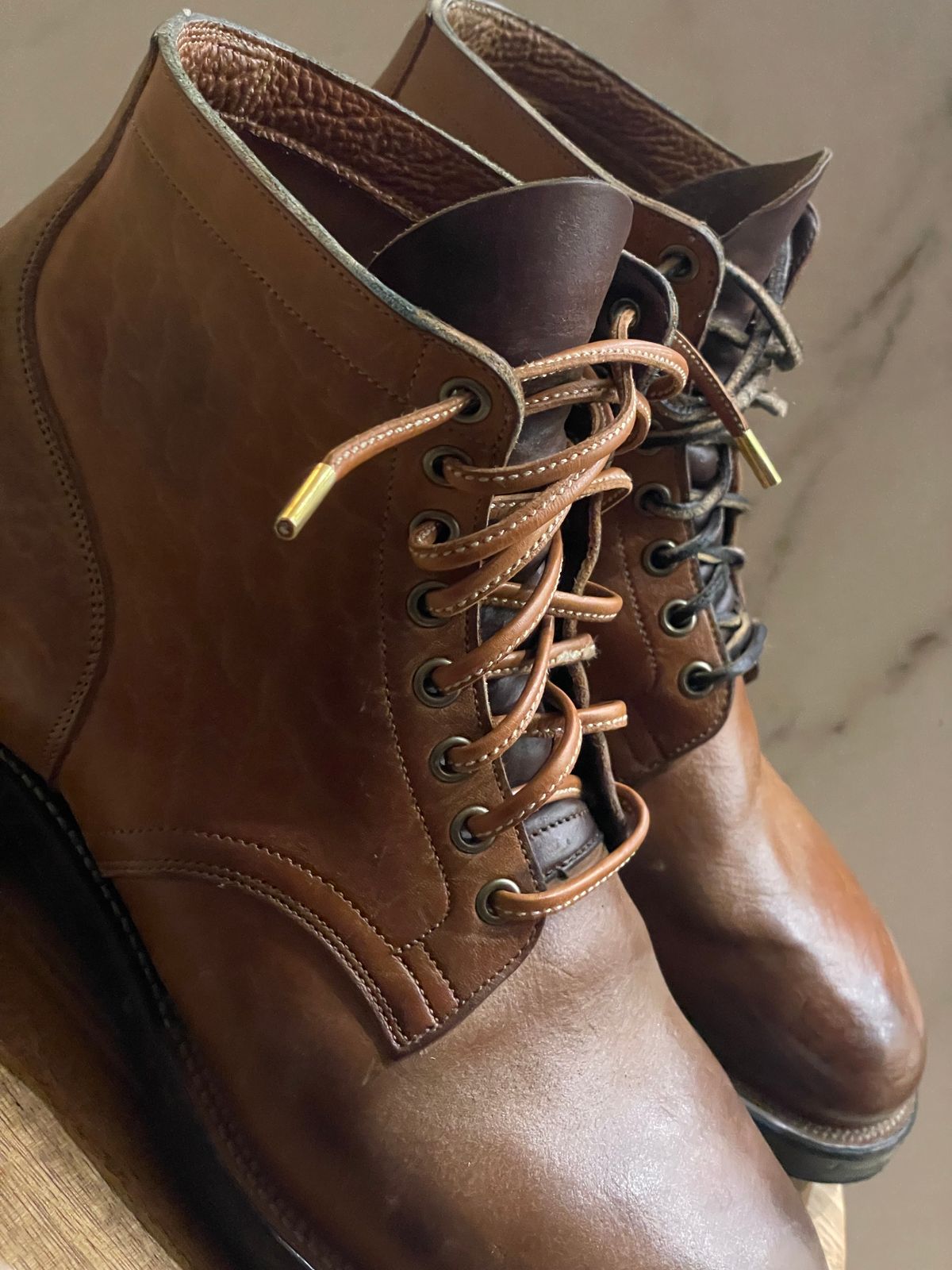 Photo by timdigo on March 14, 2024 of the Viberg Service Boot in Shinki Cognac Shrunken Horsebutt.