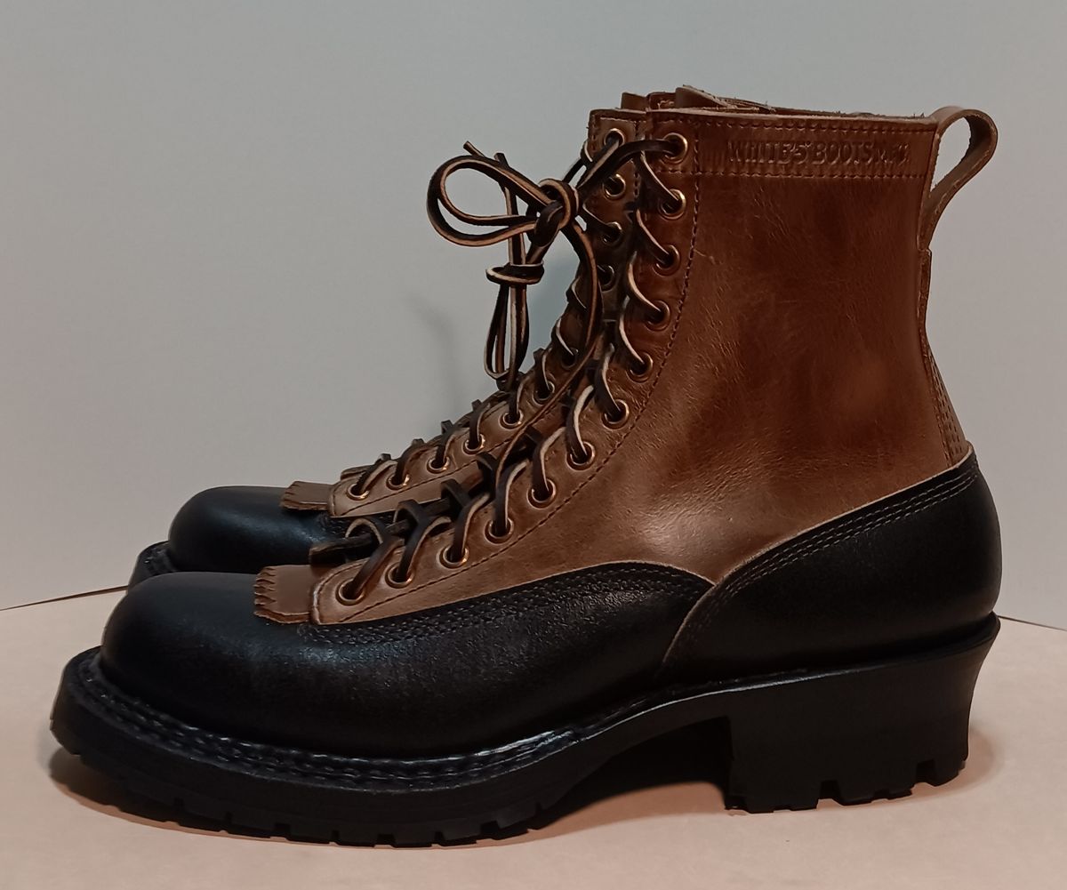 Photo by a1moyer on October 1, 2023 of the White's x Division Road LTT Logger 375 in Horween Black Waxed Flesh & Horween Natural Chromexcel.