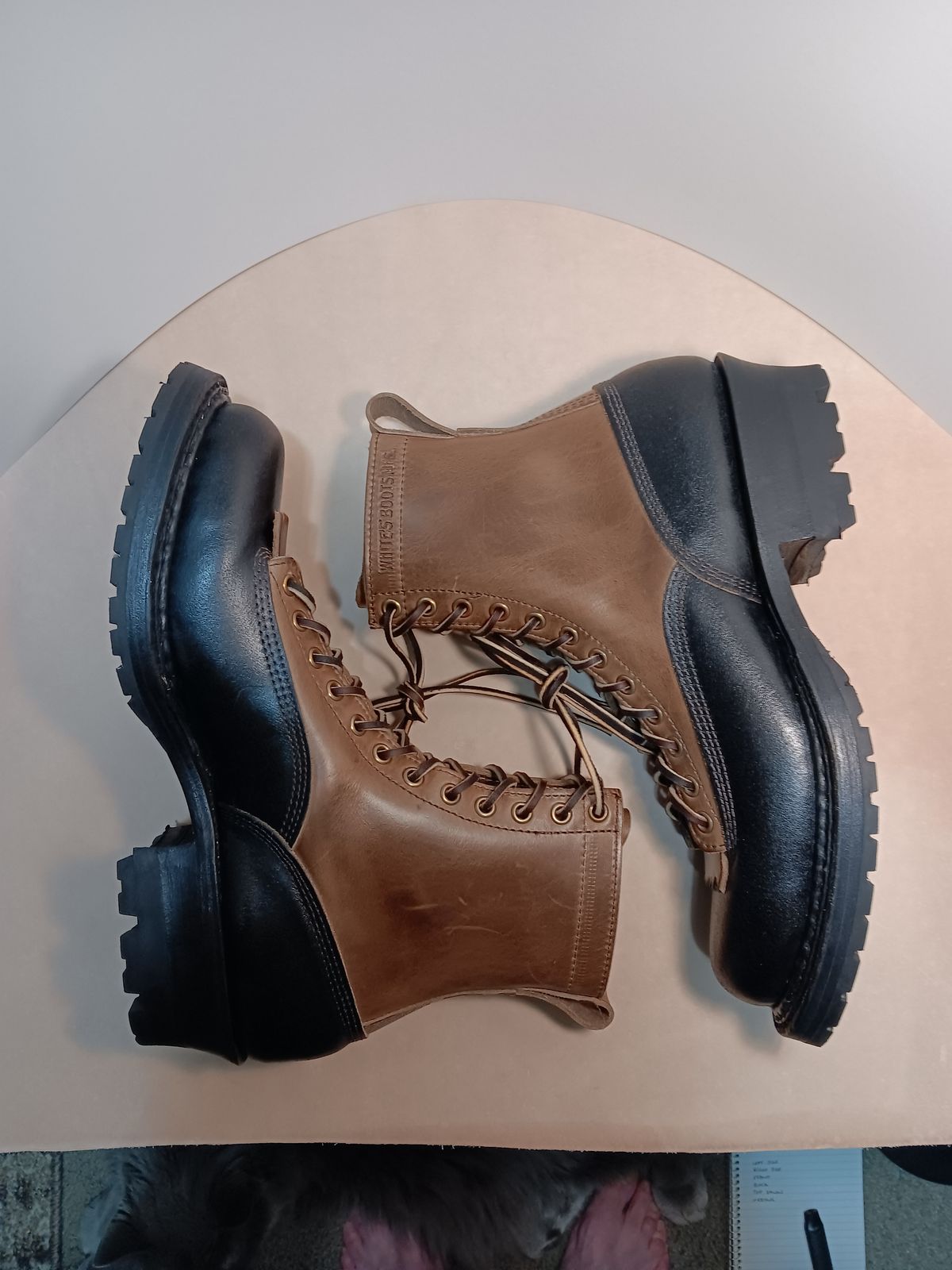 Photo by a1moyer on October 1, 2023 of the White's x Division Road LTT Logger 375 in Horween Black Waxed Flesh & Horween Natural Chromexcel.