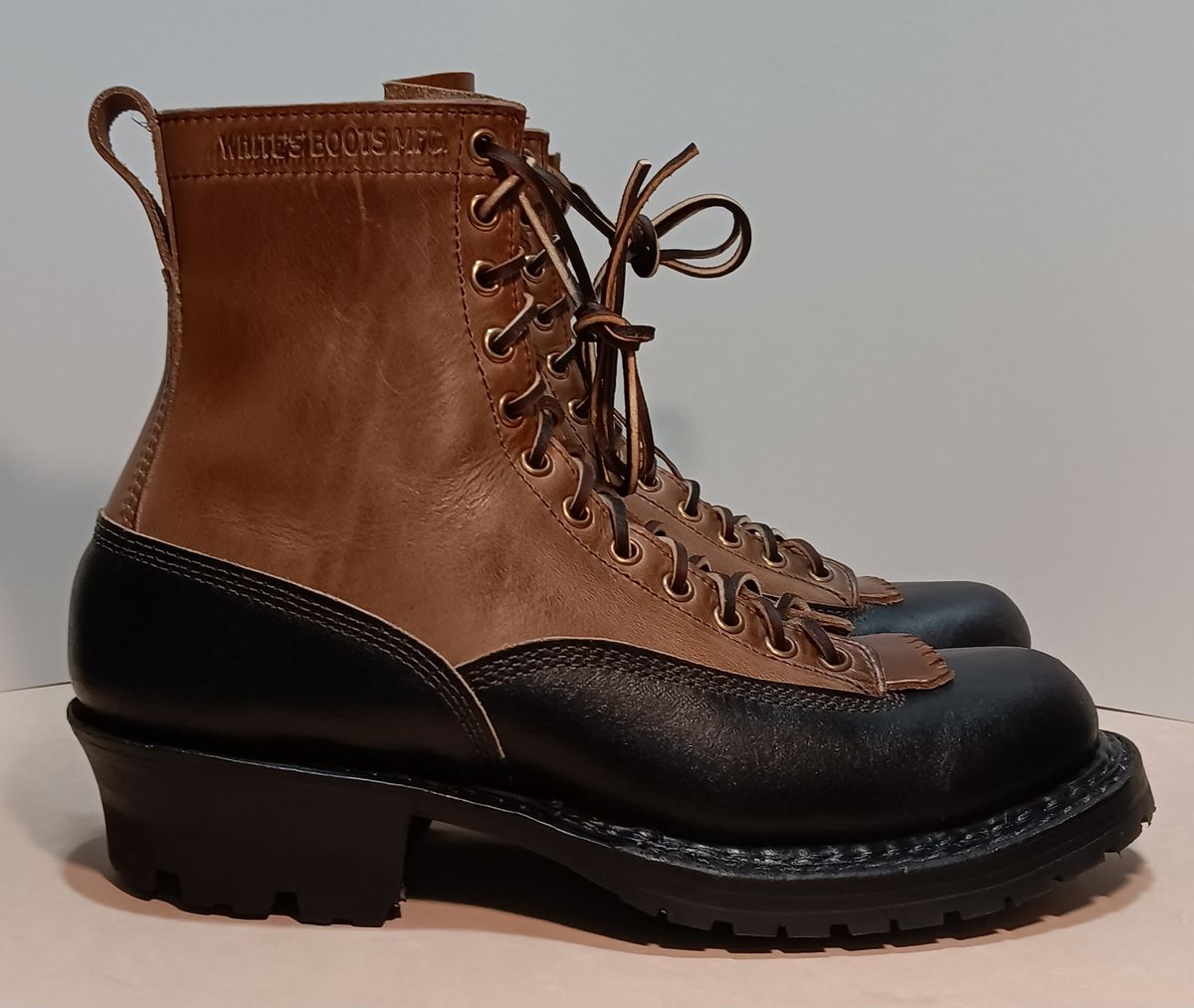 Photo by a1moyer on October 1, 2023 of the White's x Division Road LTT Logger 375 in Horween Black Waxed Flesh & Horween Natural Chromexcel.