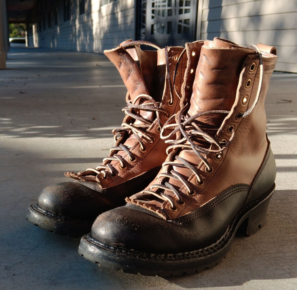 Photo by a1moyer on October 8, 2023 of the White's x Division Road LTT Logger 375 in Horween Black Waxed Flesh & Horween Natural Chromexcel.