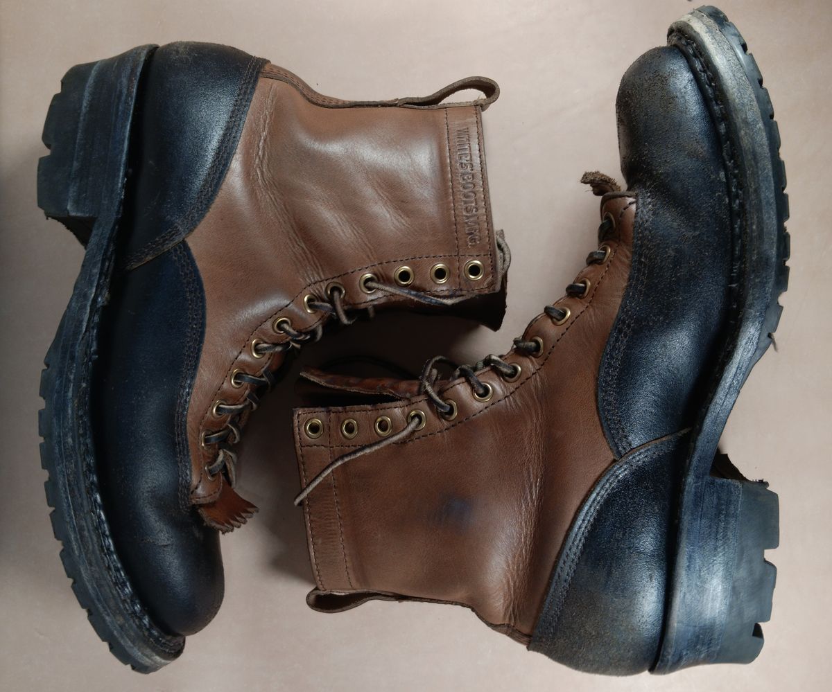 Photo by a1moyer on November 1, 2023 of the White's x Division Road LTT Logger 375 in Horween Black Waxed Flesh & Horween Natural Chromexcel.