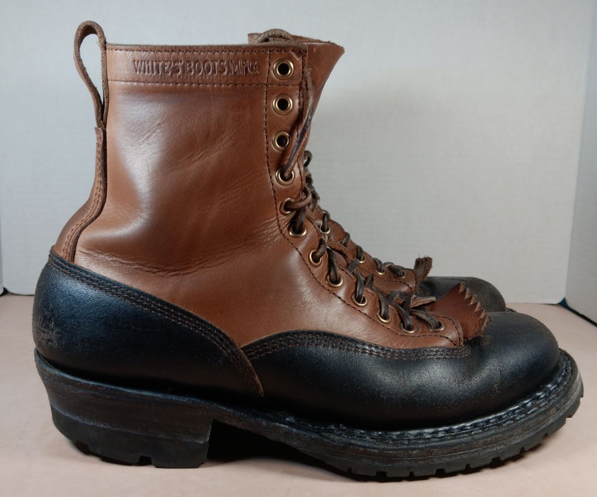 Photo by a1moyer on November 1, 2023 of the White's x Division Road LTT Logger 375 in Horween Black Waxed Flesh & Horween Natural Chromexcel.