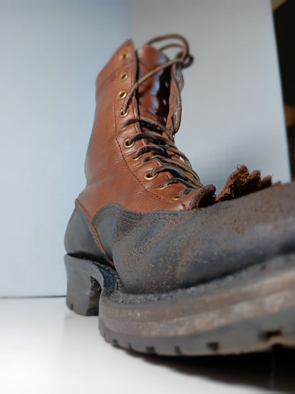 Photo by a1moyer on November 13, 2023 of the White's x Division Road LTT Logger 375 in Horween Black Waxed Flesh & Horween Natural Chromexcel.