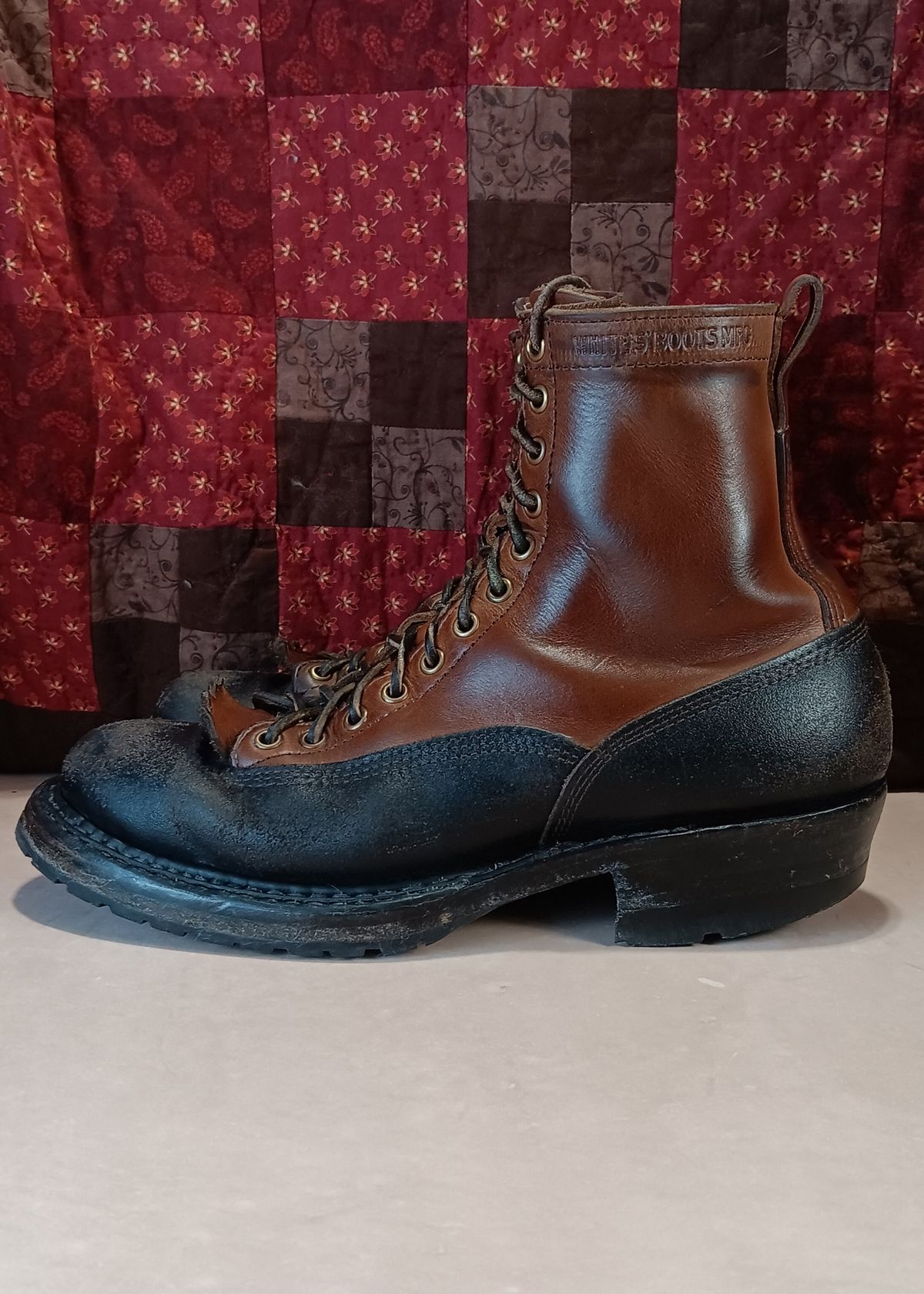 Photo by a1moyer on January 2, 2024 of the White's x Division Road LTT Logger 375 in Horween Black Waxed Flesh & Horween Natural Chromexcel.