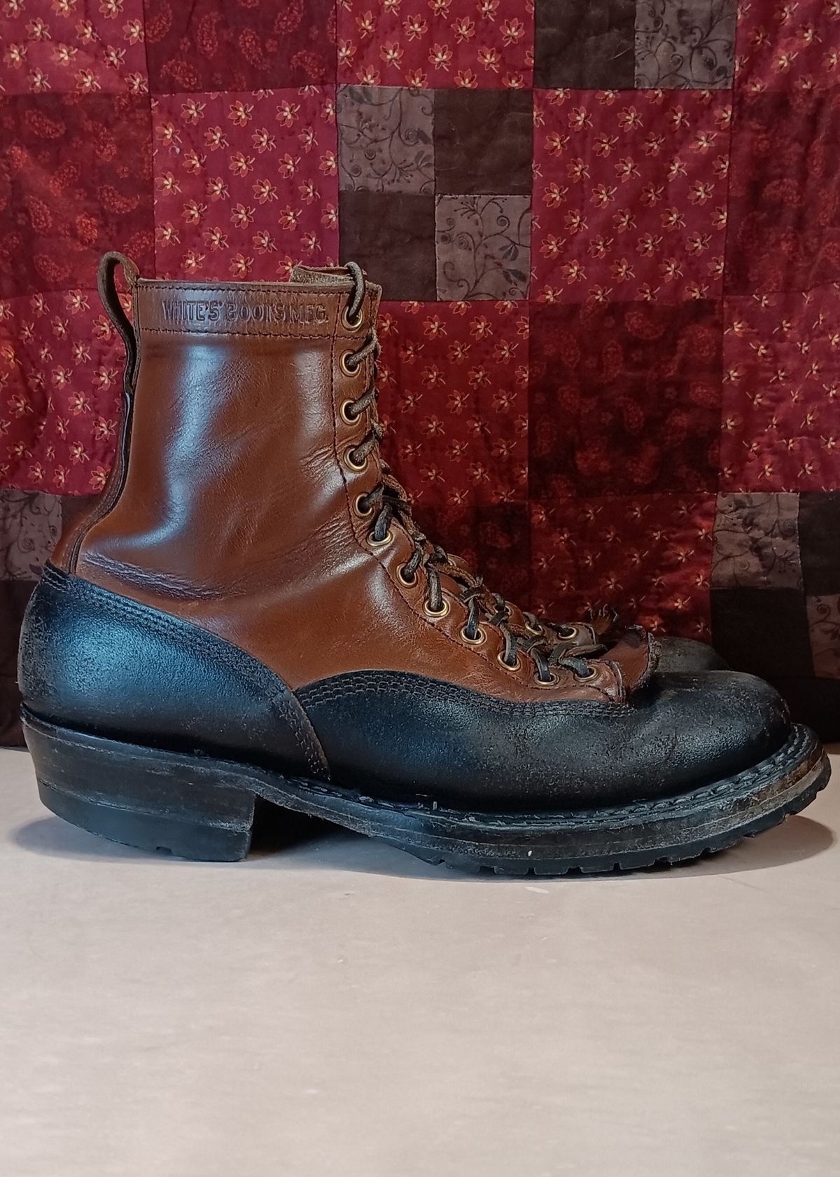 Photo by a1moyer on January 2, 2024 of the White's x Division Road LTT Logger 375 in Horween Black Waxed Flesh & Horween Natural Chromexcel.