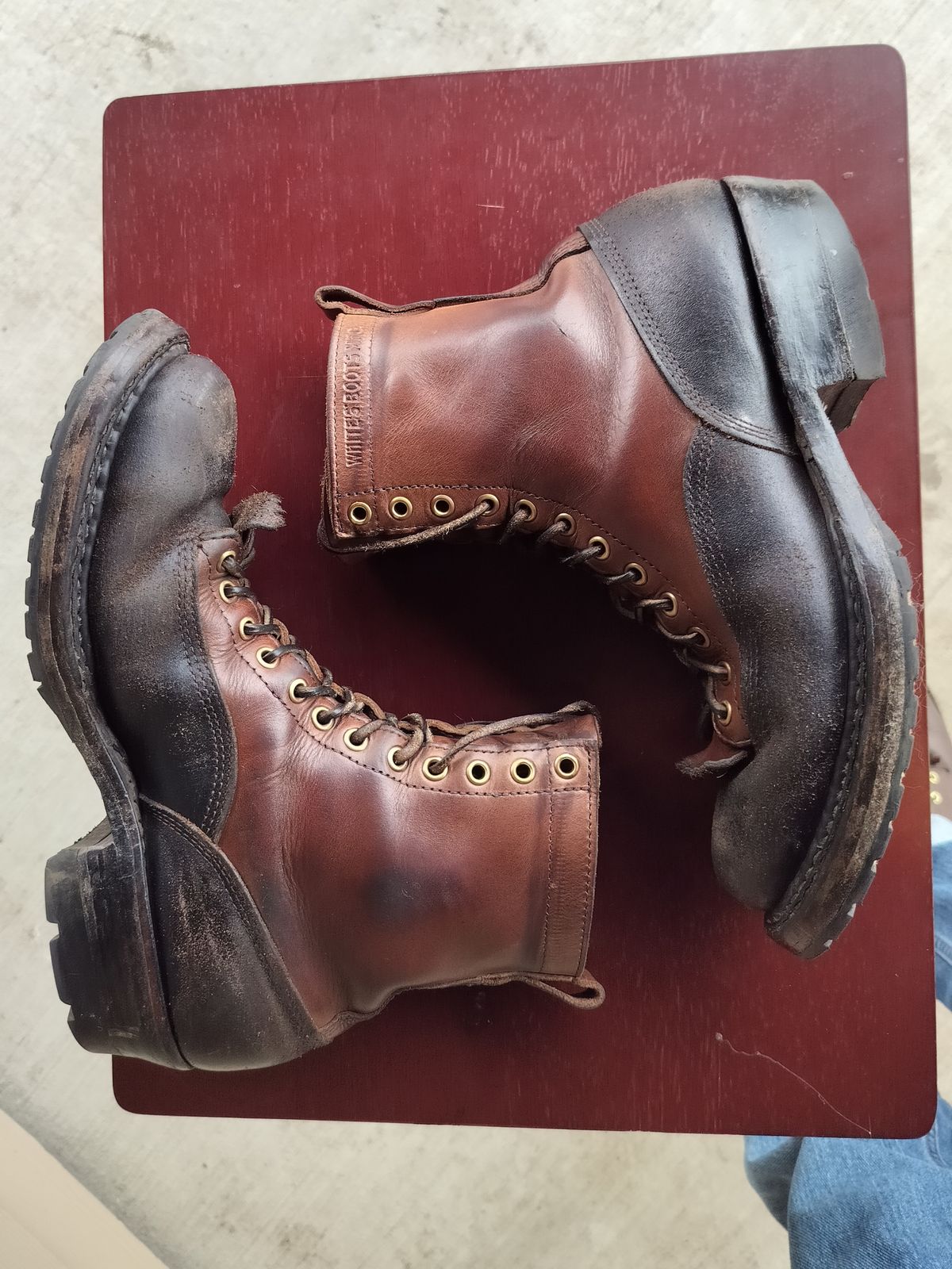 Photo by a1moyer on February 6, 2024 of the White's x Division Road LTT Logger 375 in Horween Black Waxed Flesh & Horween Natural Chromexcel.