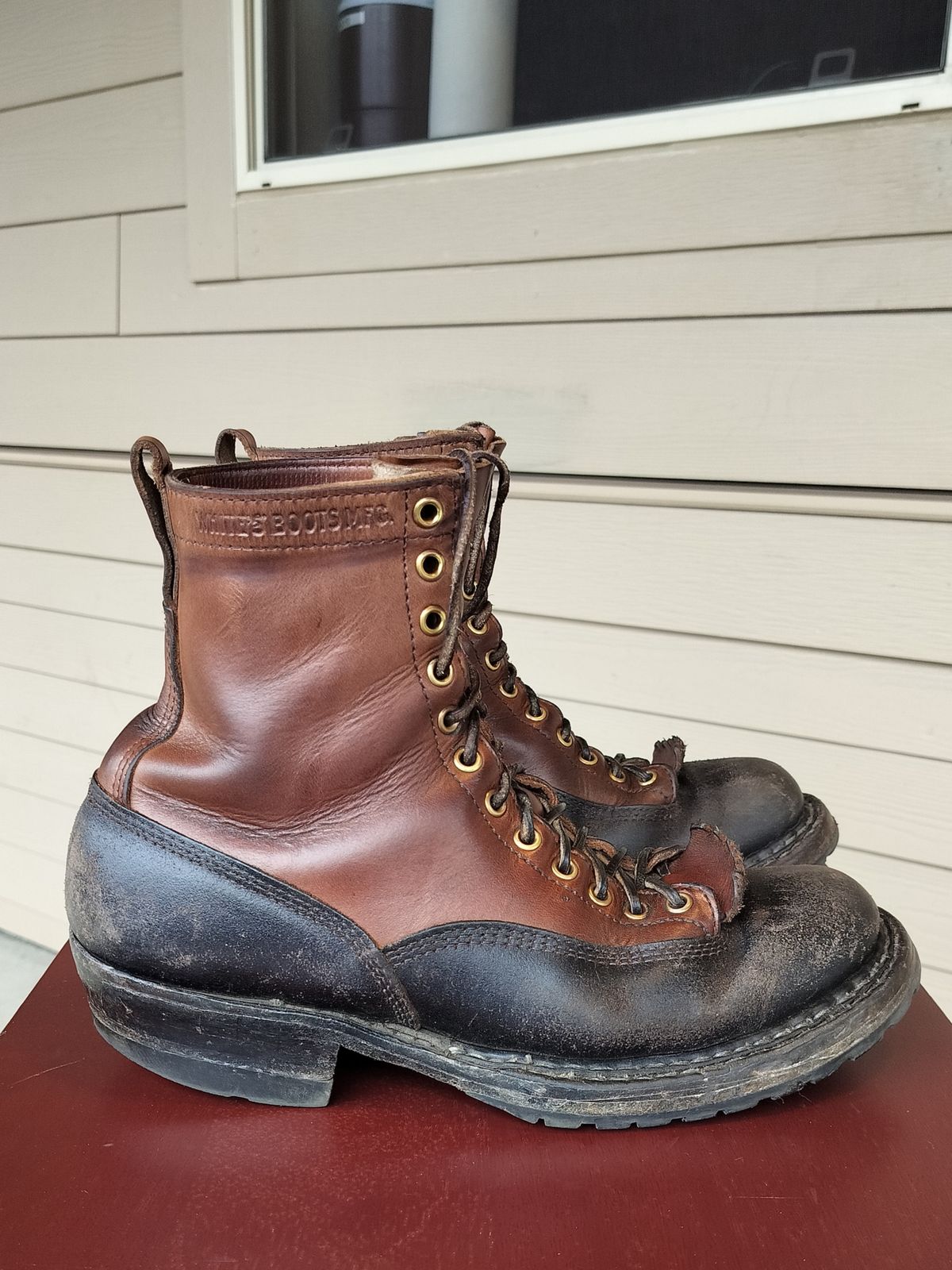 Photo by a1moyer on February 6, 2024 of the White's x Division Road LTT Logger 375 in Horween Black Waxed Flesh & Horween Natural Chromexcel.
