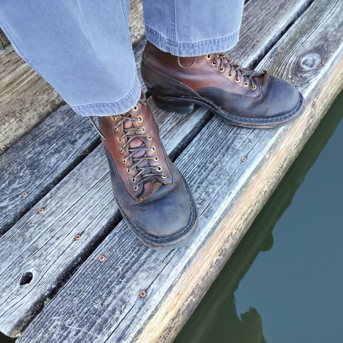 Photo by a1moyer on August 26, 2024 of the White's x Division Road LTT Logger 375 in Horween Black Waxed Flesh & Horween Natural Chromexcel.