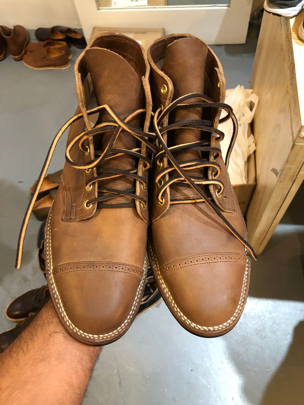 Photo by mvilla on May 2, 2018 of the Viberg Service Boot PCT in Horween Crust Chromexcel.