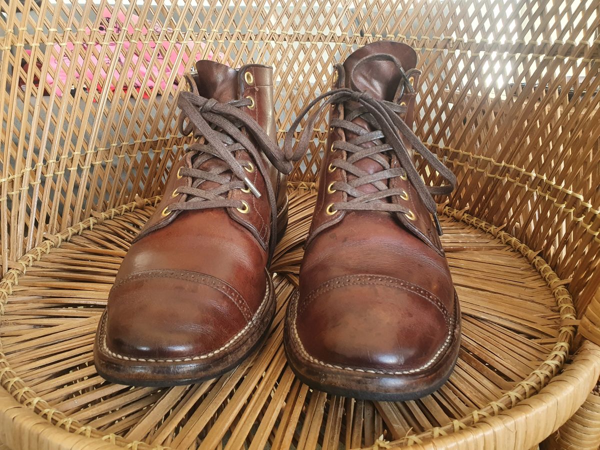 Photo by mvilla on November 19, 2022 of the Viberg Service Boot PCT in Horween Crust Chromexcel.