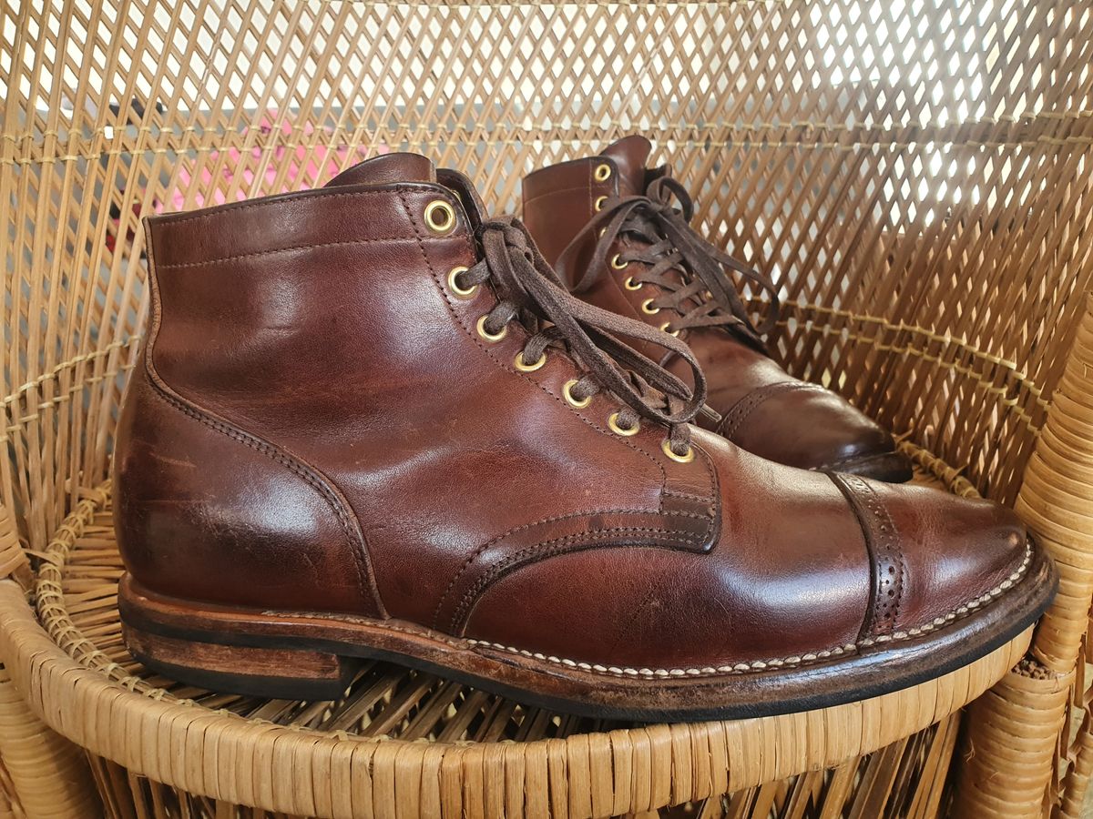 Photo by mvilla on November 19, 2022 of the Viberg Service Boot PCT in Horween Crust Chromexcel.