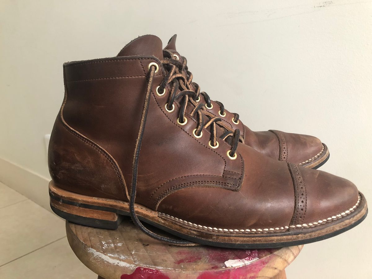 Photo by mvilla on August 9, 2018 of the Viberg Service Boot PCT in Horween Crust Chromexcel.