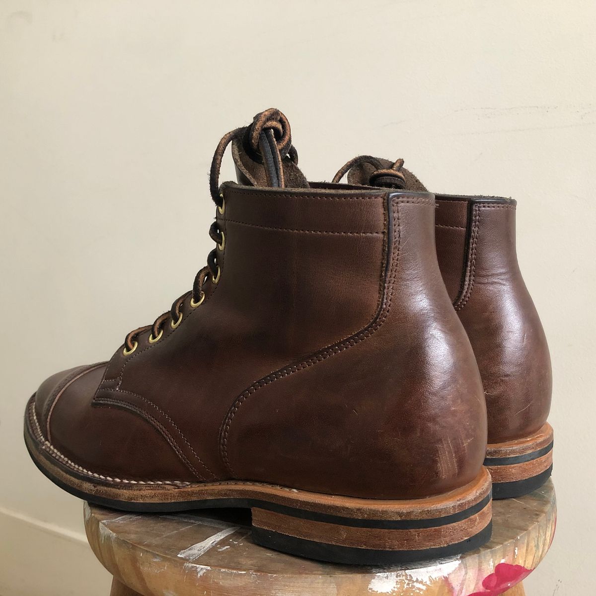 Photo by mvilla on August 10, 2018 of the Viberg Service Boot PCT in Horween Crust Chromexcel.