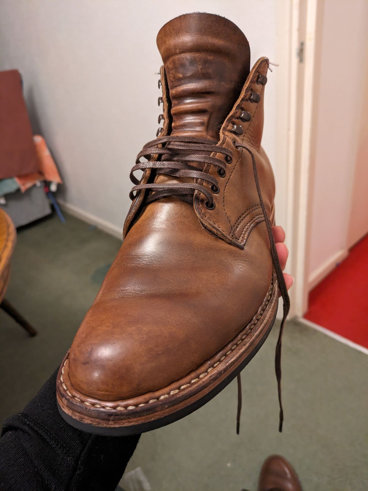 Photo by mvilla on January 13, 2024 of the White's Stevens (Plain Toe) in Horween Natural Chromexcel.