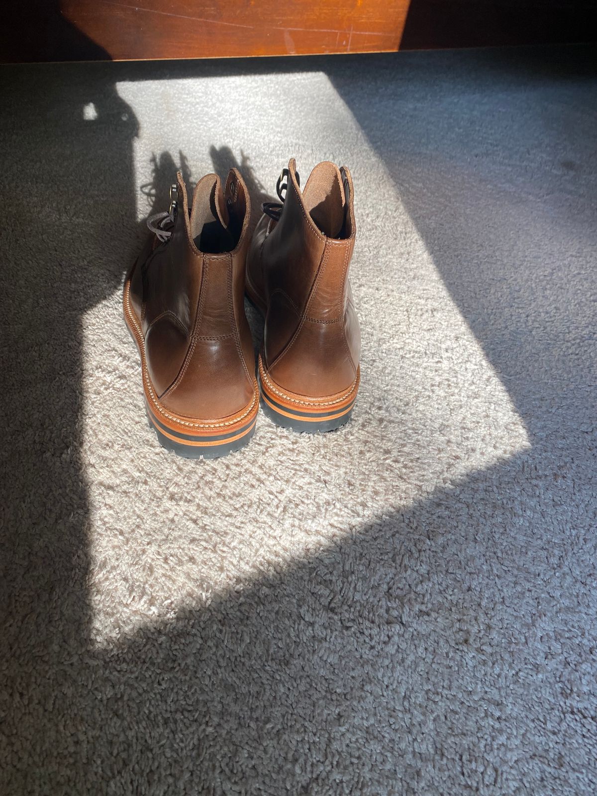 Photo by JCBoots on October 9, 2023 of the Grant Stone Brass Boot in Horween Natural Chromexcel.