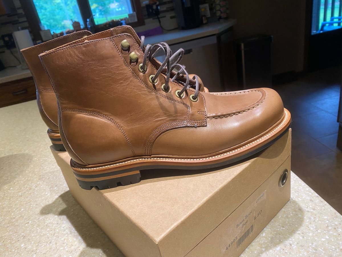 Photo by JCBoots on October 9, 2023 of the Grant Stone Brass Boot in Horween Natural Chromexcel.