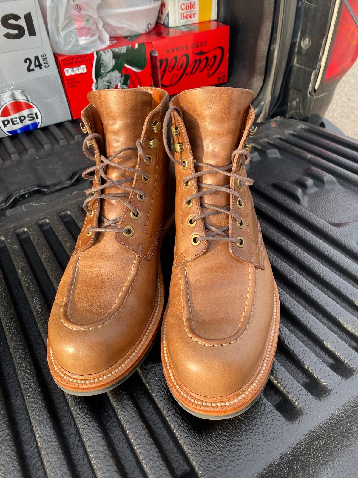 Photo by JCBoots on November 5, 2023 of the Grant Stone Brass Boot in Horween Natural Chromexcel.