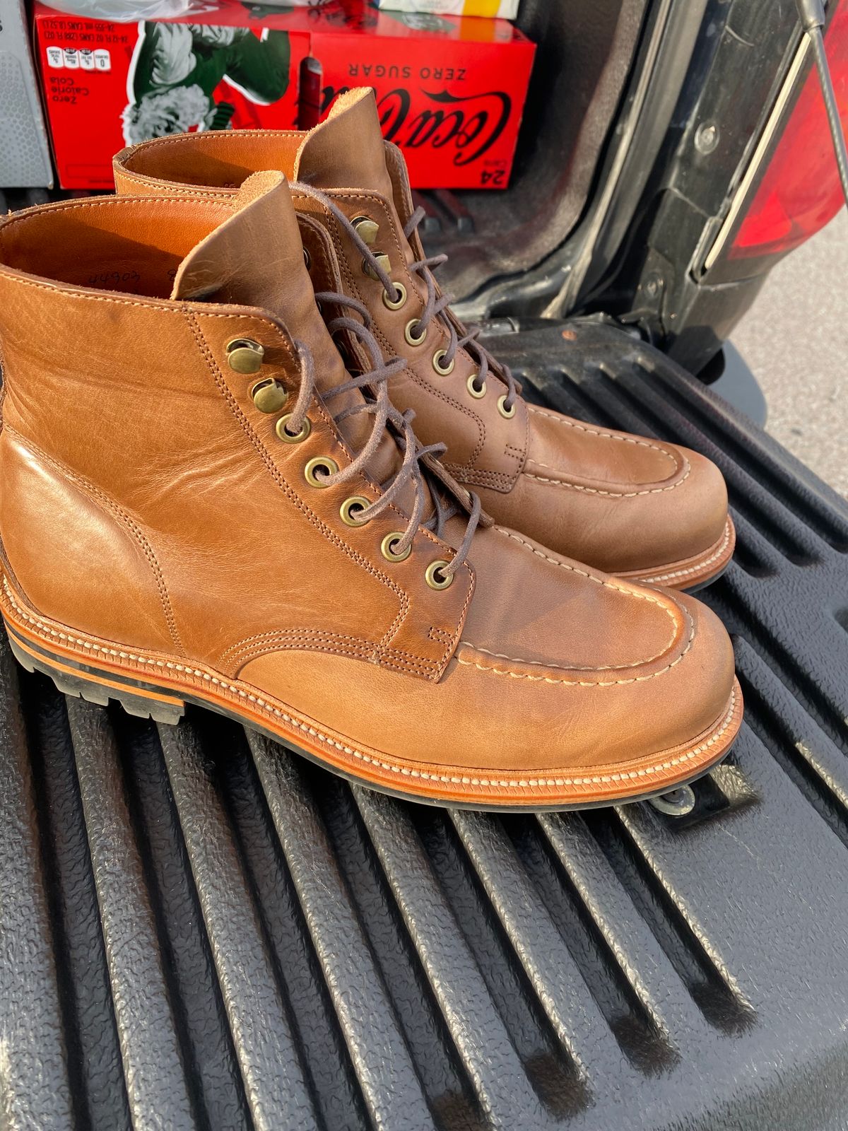 Photo by JCBoots on November 5, 2023 of the Grant Stone Brass Boot in Horween Natural Chromexcel.
