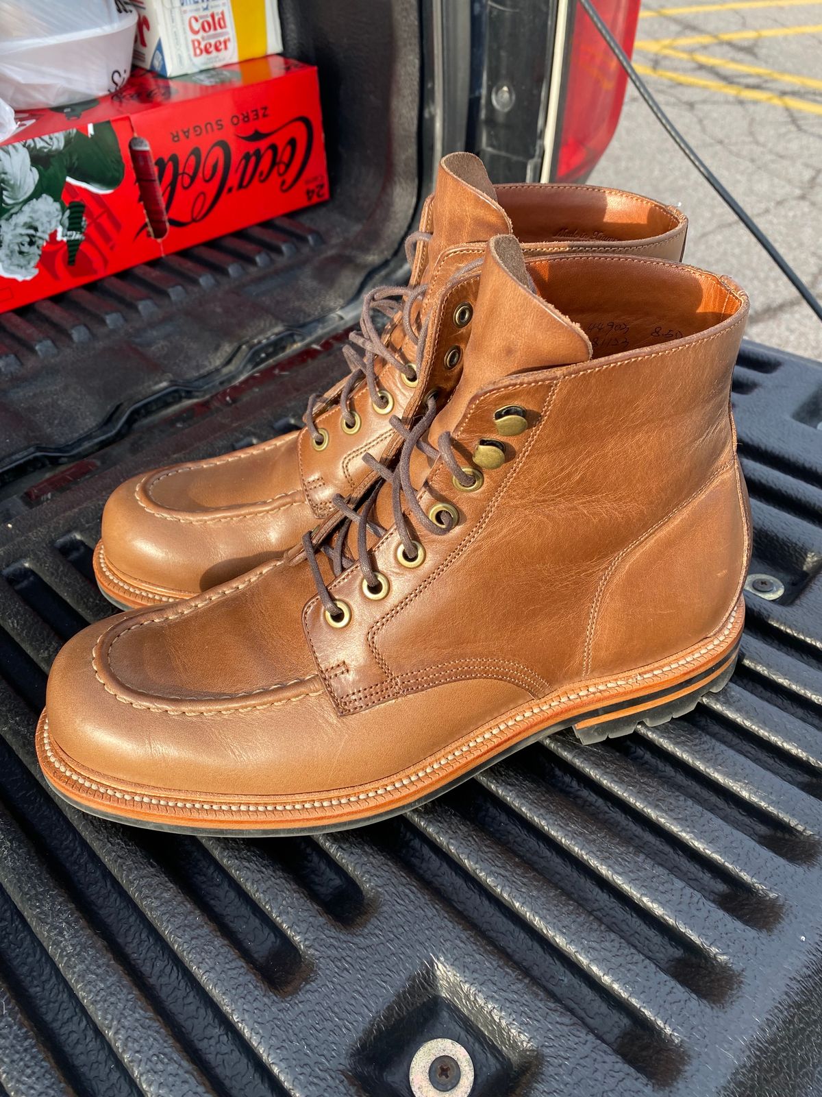 Photo by JCBoots on November 5, 2023 of the Grant Stone Brass Boot in Horween Natural Chromexcel.