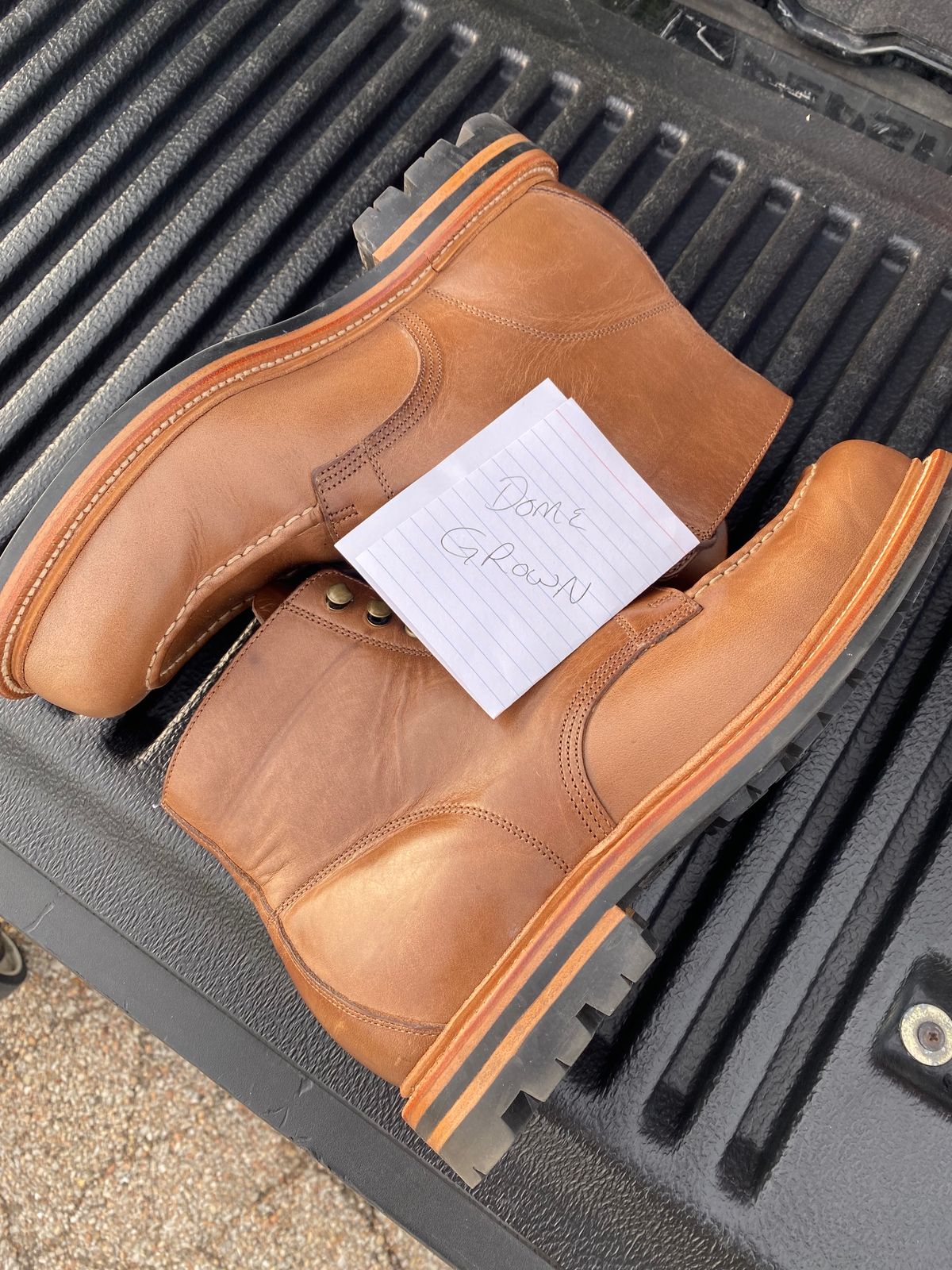 Photo by JCBoots on November 5, 2023 of the Grant Stone Brass Boot in Horween Natural Chromexcel.