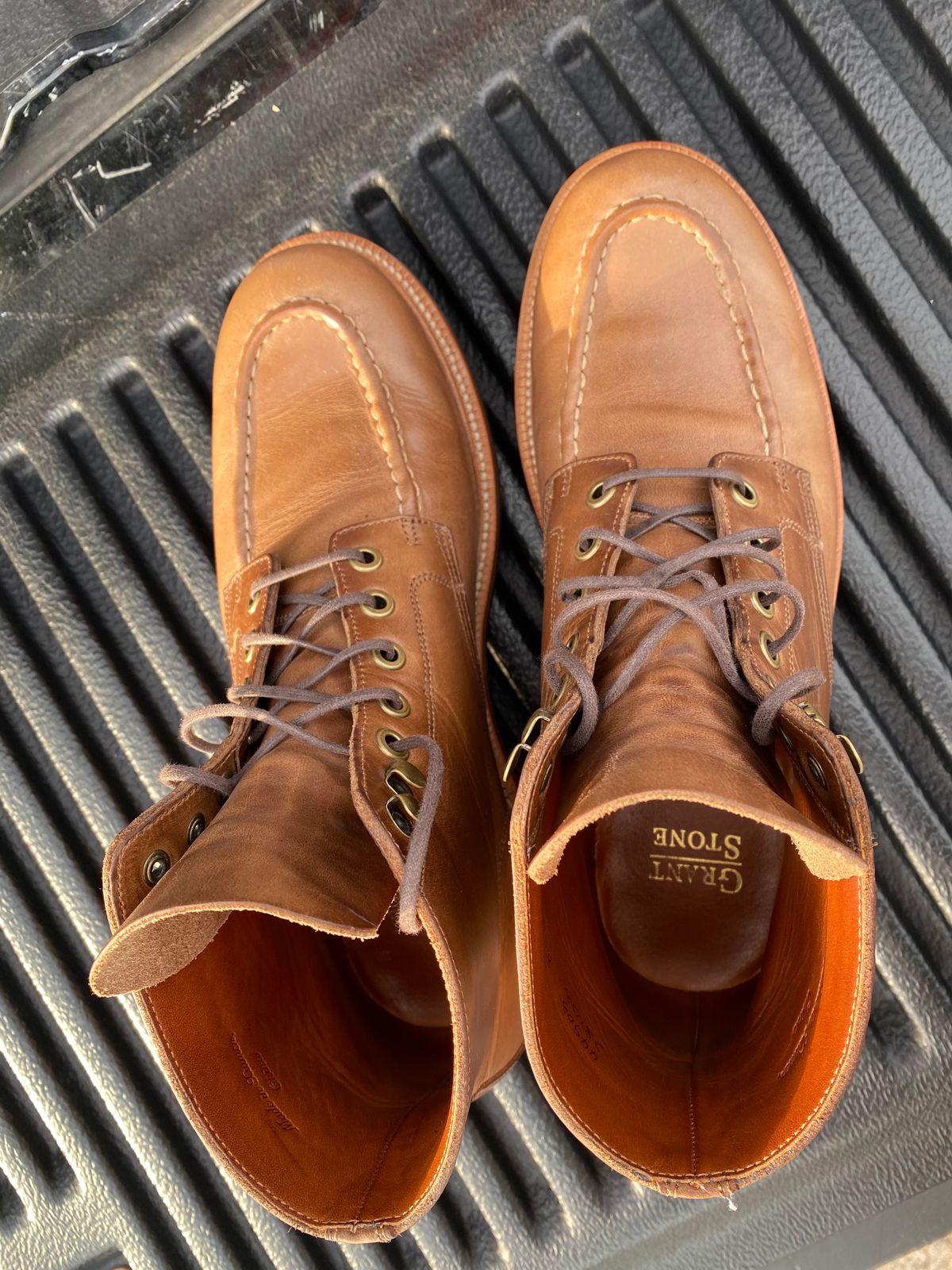Photo by JCBoots on November 5, 2023 of the Grant Stone Brass Boot in Horween Natural Chromexcel.