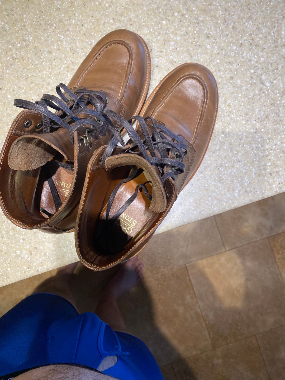 Photo by JCBoots on December 4, 2023 of the Grant Stone Brass Boot in Horween Natural Chromexcel.