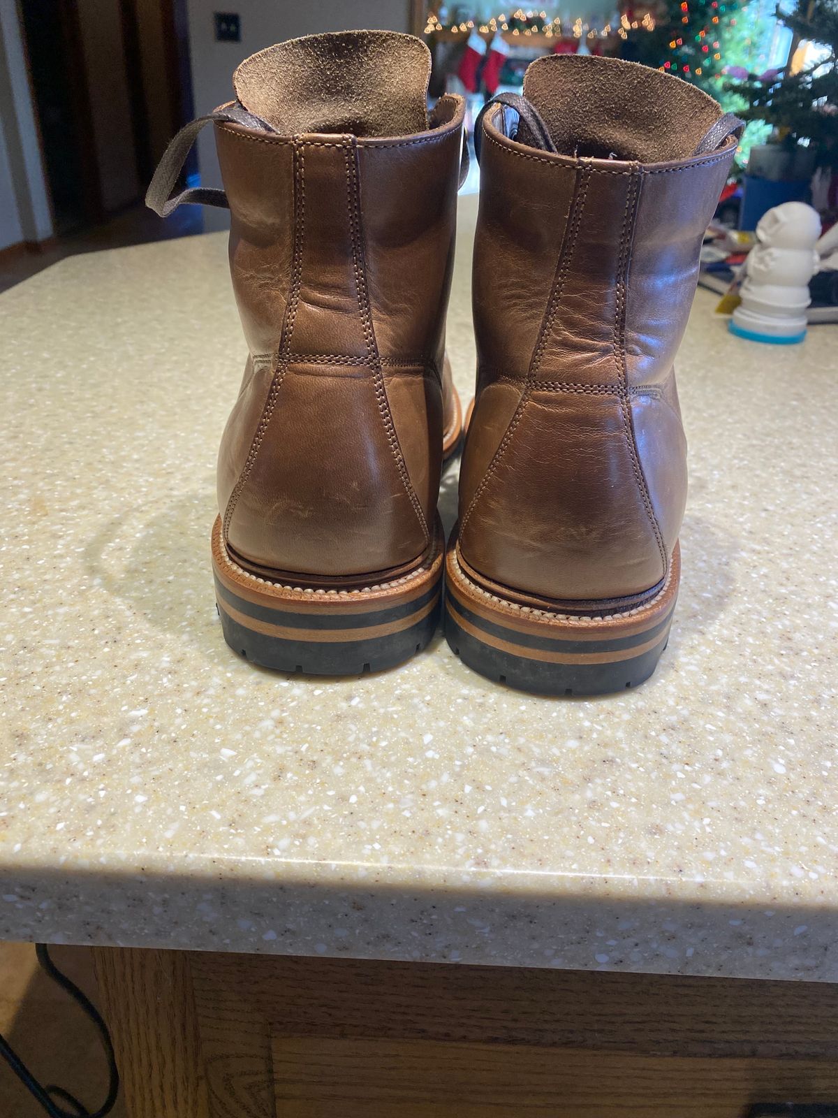 Photo by JCBoots on January 2, 2024 of the Grant Stone Brass Boot in Horween Natural Chromexcel.