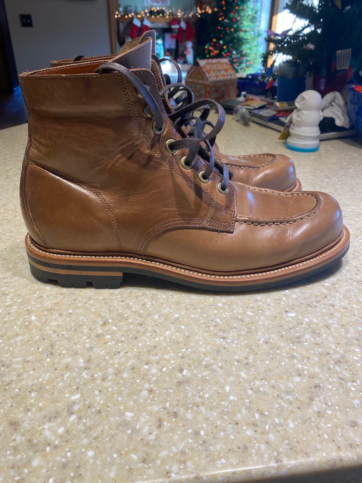 Photo by JCBoots on January 2, 2024 of the Grant Stone Brass Boot in Horween Natural Chromexcel.
