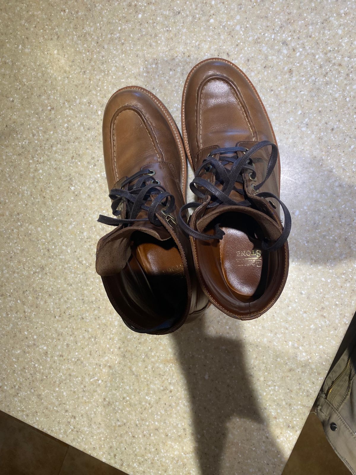 Photo by JCBoots on January 2, 2024 of the Grant Stone Brass Boot in Horween Natural Chromexcel.