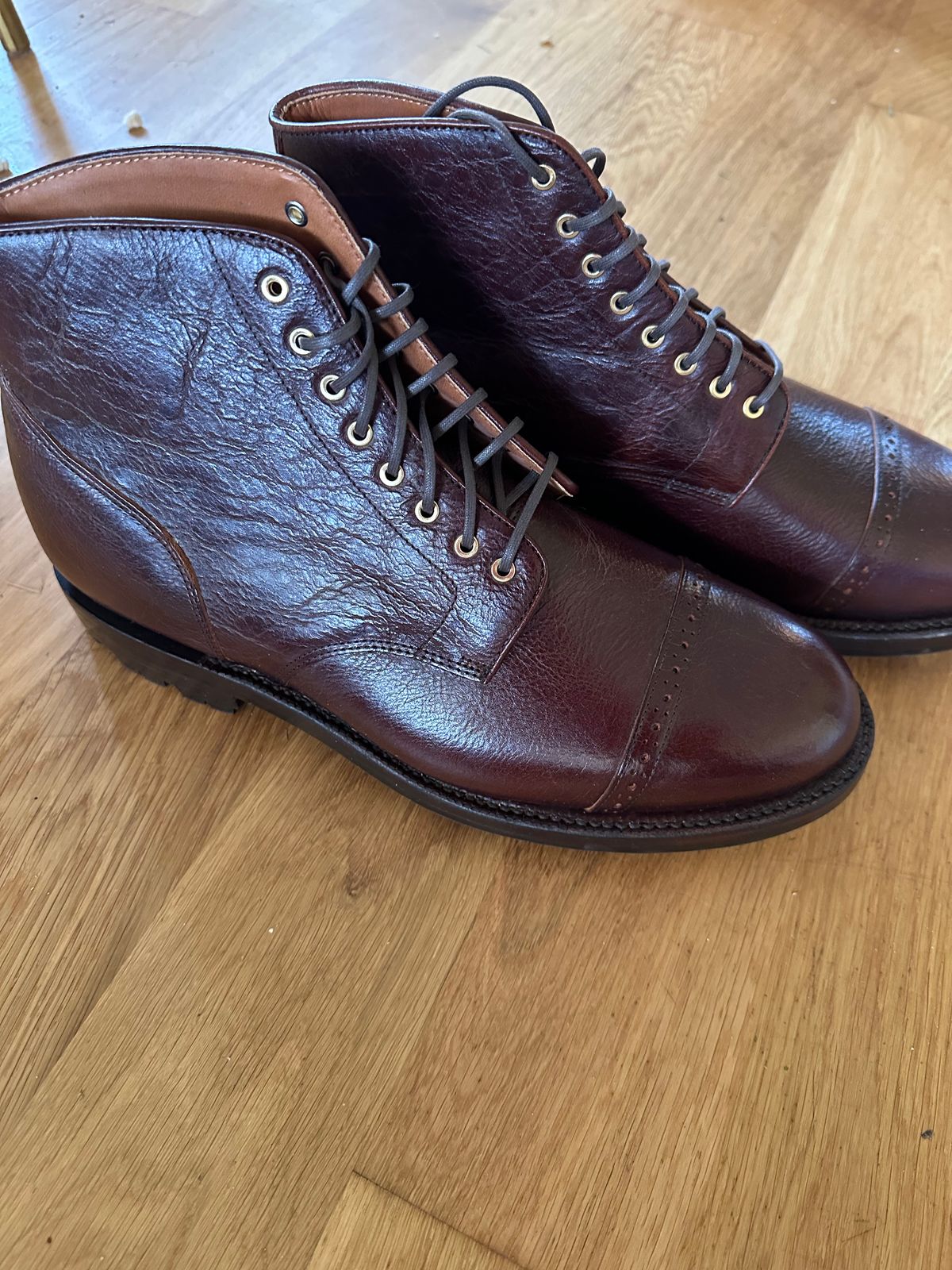 Photo by martining on October 3, 2025 of the Grant Stone Garrison Boot in C.F. Stead Crimson Classic Kudu.