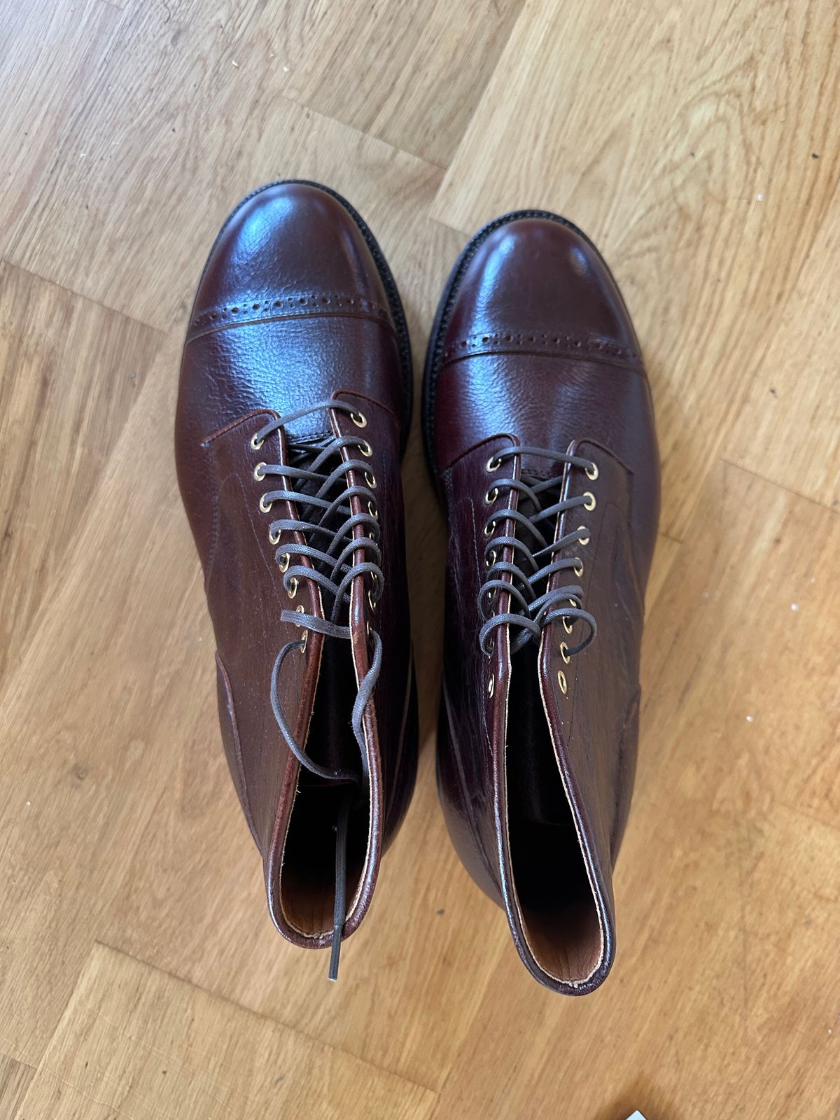 Photo by martining on October 3, 2025 of the Grant Stone Garrison Boot in C.F. Stead Crimson Classic Kudu.