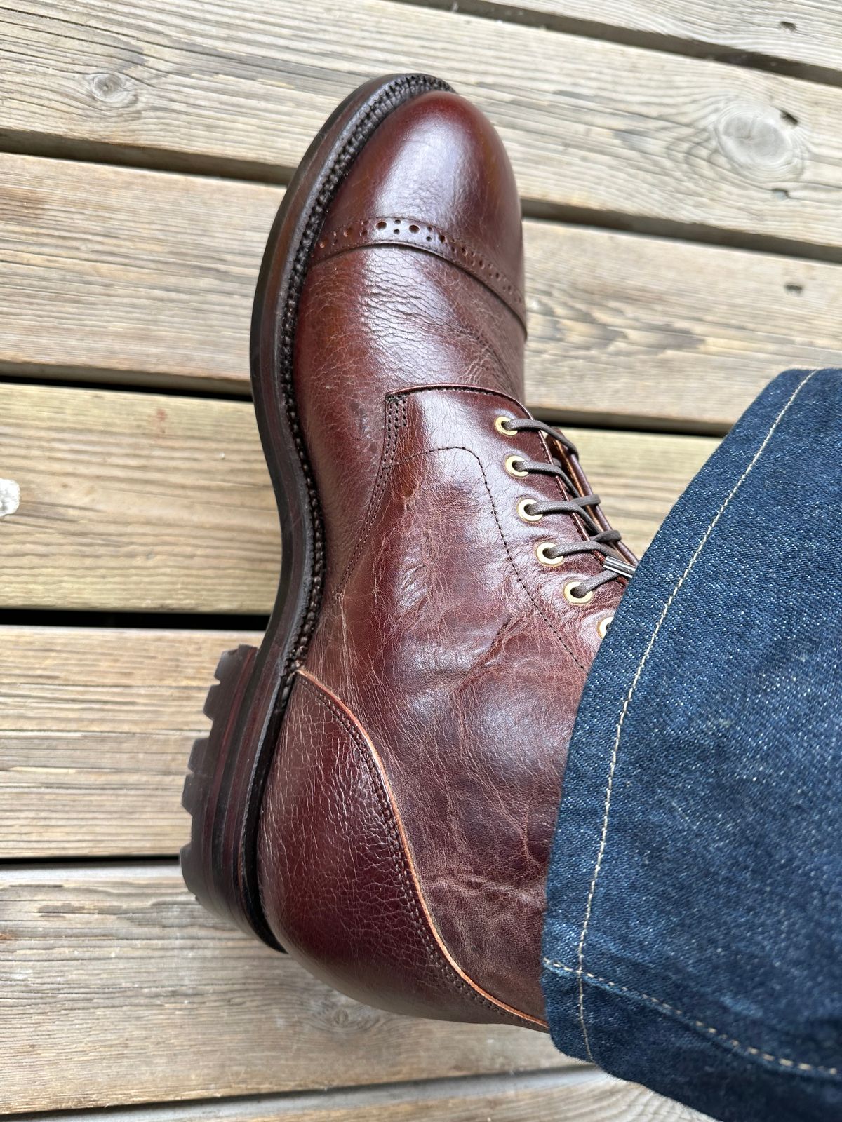 Photo by martining on October 3, 2025 of the Grant Stone Garrison Boot in C.F. Stead Crimson Classic Kudu.