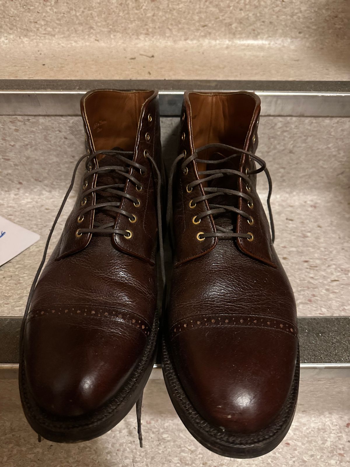 Photo by martining on November 5, 2025 of the Grant Stone Garrison Boot in C.F. Stead Crimson Classic Kudu.