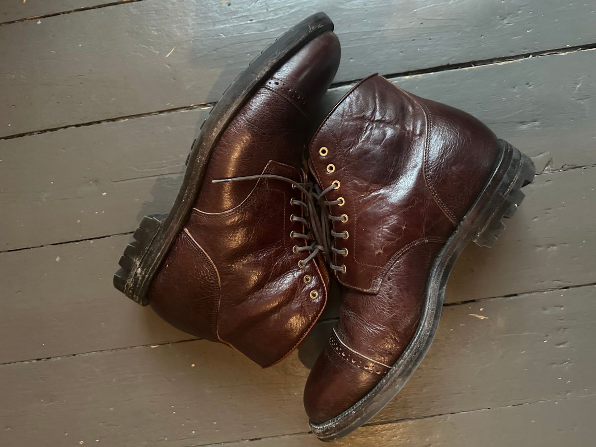 Photo by martining on December 2, 2025 of the Grant Stone Garrison Boot in C.F. Stead Crimson Classic Kudu.