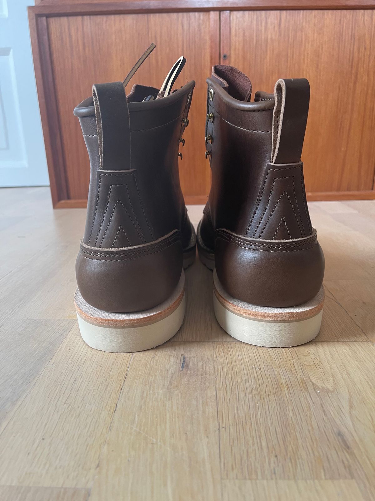 Photo by martining on October 1, 2023 of the Nicks Moc Toe in Horween Dark Olive Chromexcel.