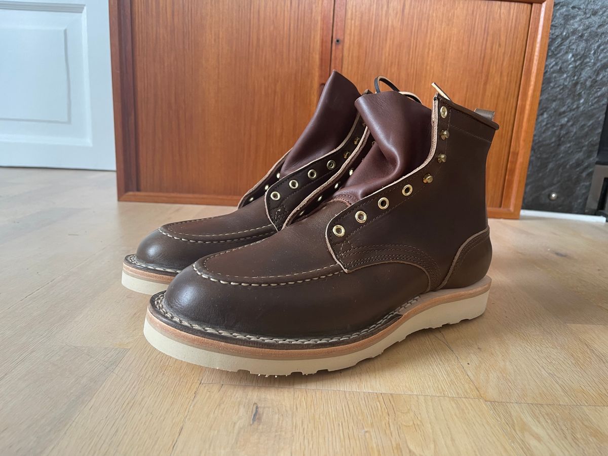 Photo by martining on October 1, 2023 of the Nicks Moc Toe in Horween Dark Olive Chromexcel.