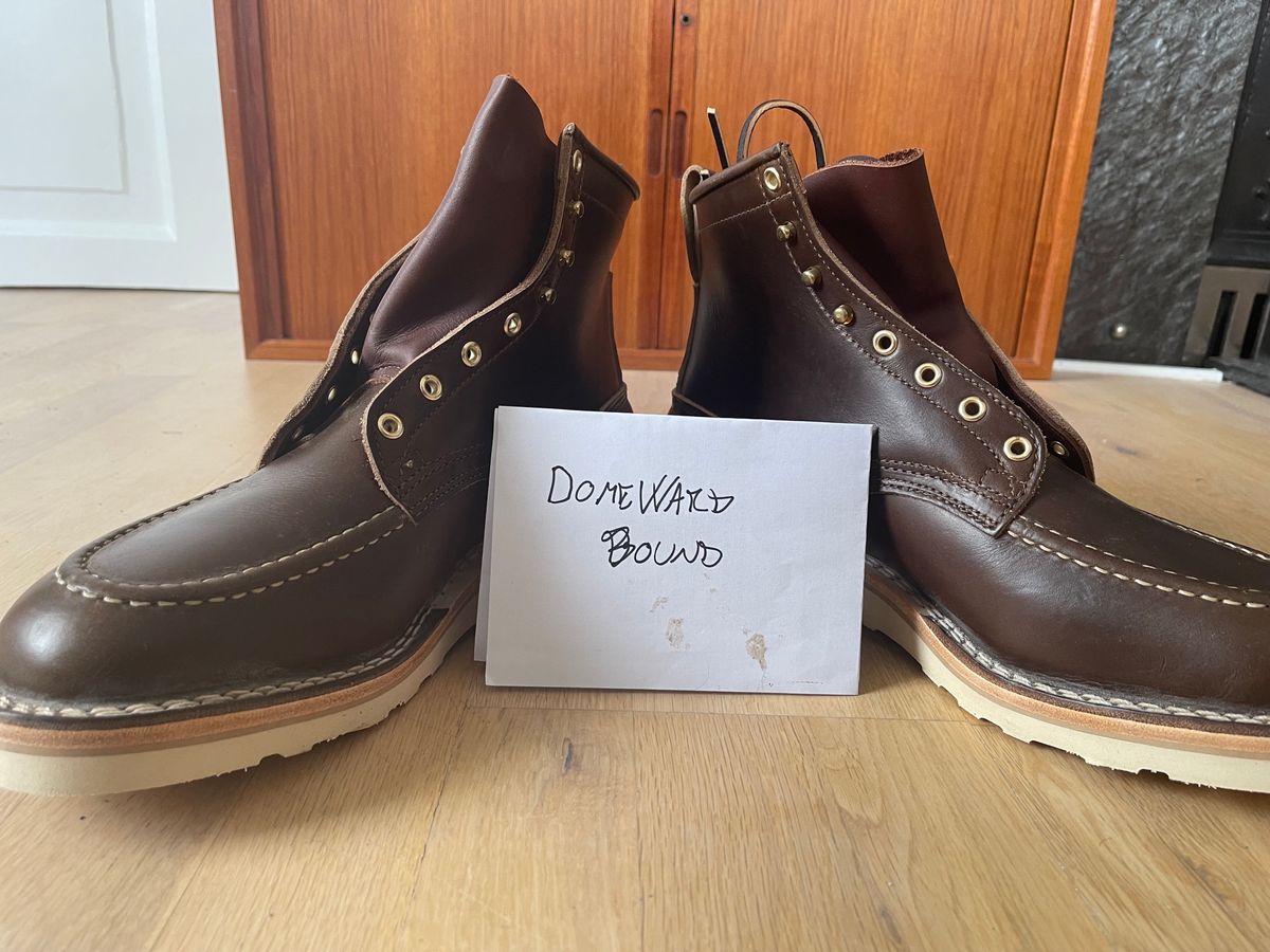 Photo by martining on October 1, 2023 of the Nicks Moc Toe in Horween Dark Olive Chromexcel.