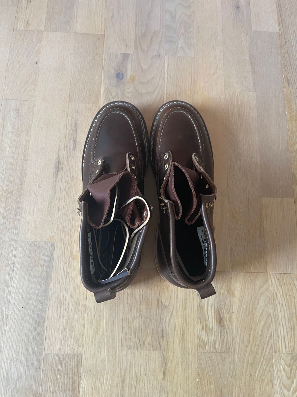 Photo by martining on October 1, 2023 of the Nicks Moc Toe in Horween Dark Olive Chromexcel.
