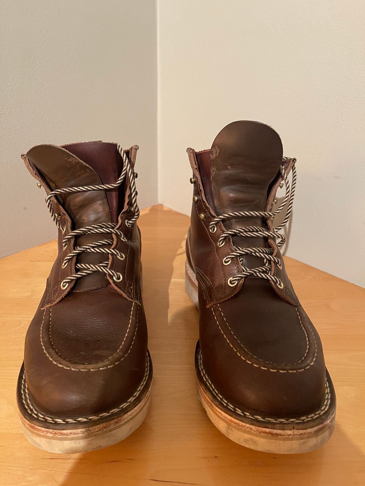 Photo by martining on November 5, 2023 of the Nicks Moc Toe in Horween Dark Olive Chromexcel.