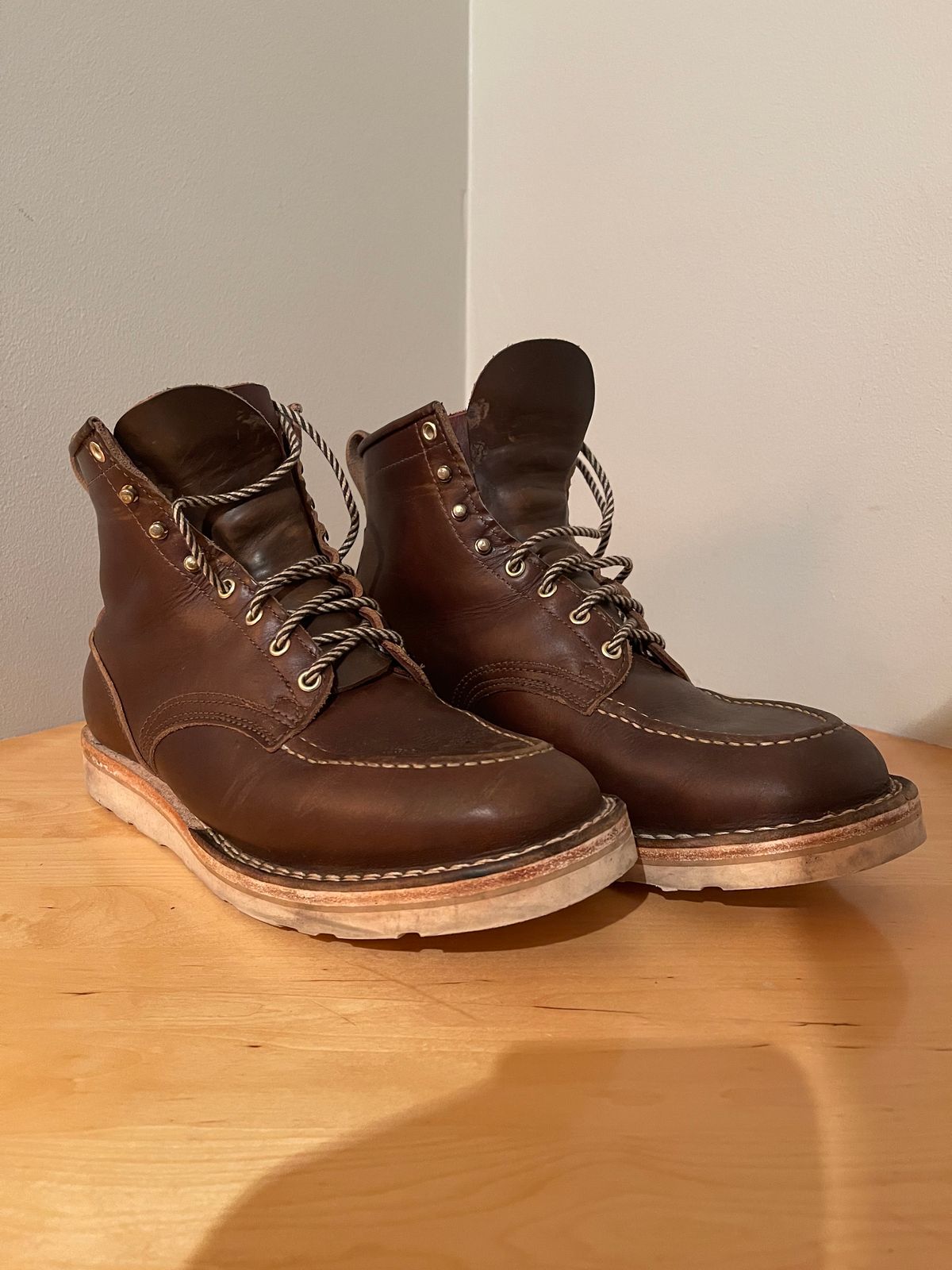 Photo by martining on November 5, 2023 of the Nicks Moc Toe in Horween Dark Olive Chromexcel.