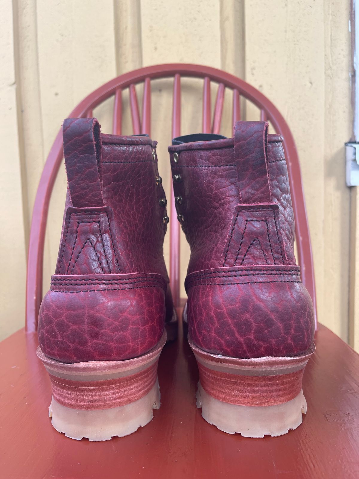 Photo by martining on October 1, 2024 of the Nicks MTO in Law Tanning Oxblood Smooth Shruken Bison.