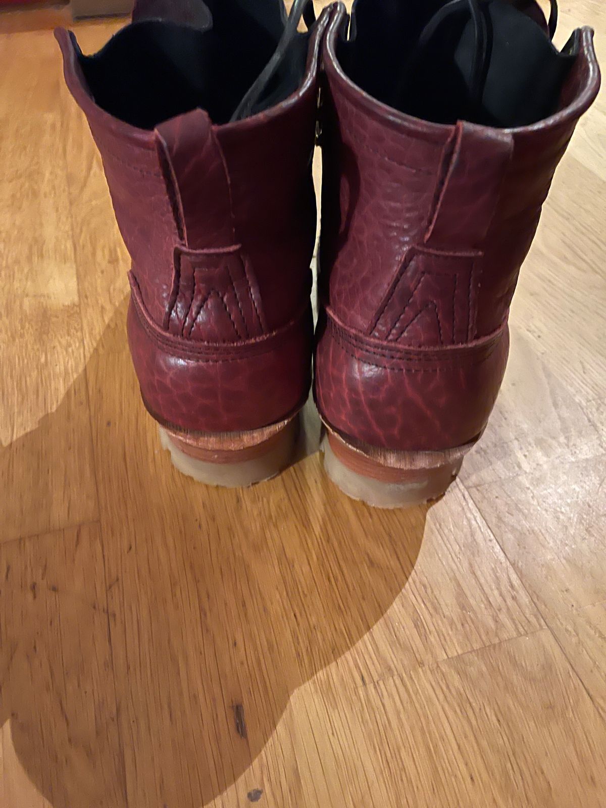 Photo by martining on November 6, 2024 of the Nicks MTO in Law Tanning Oxblood Smooth Shruken Bison.