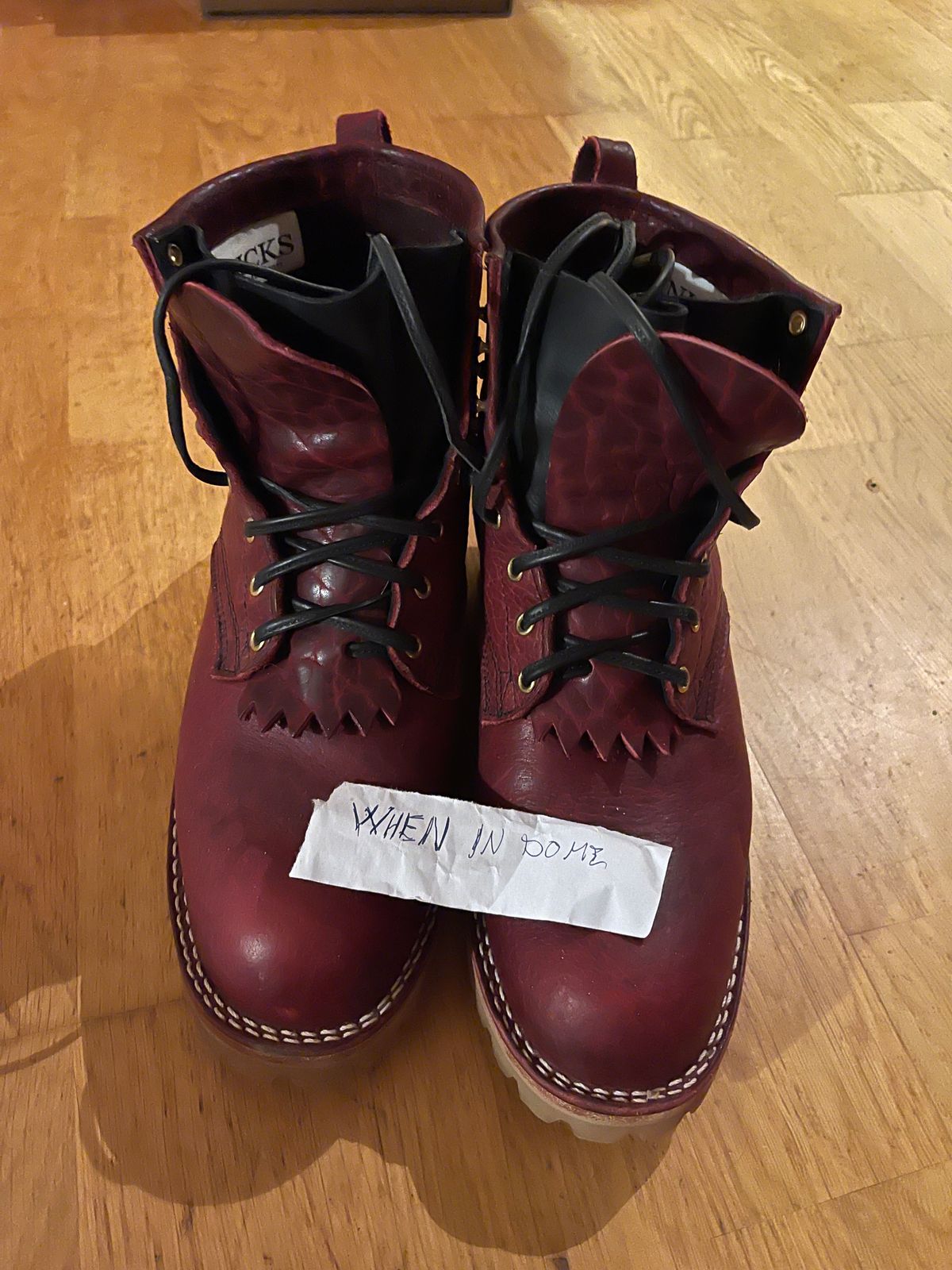 Photo by martining on November 6, 2024 of the Nicks MTO in Law Tanning Oxblood Smooth Shruken Bison.