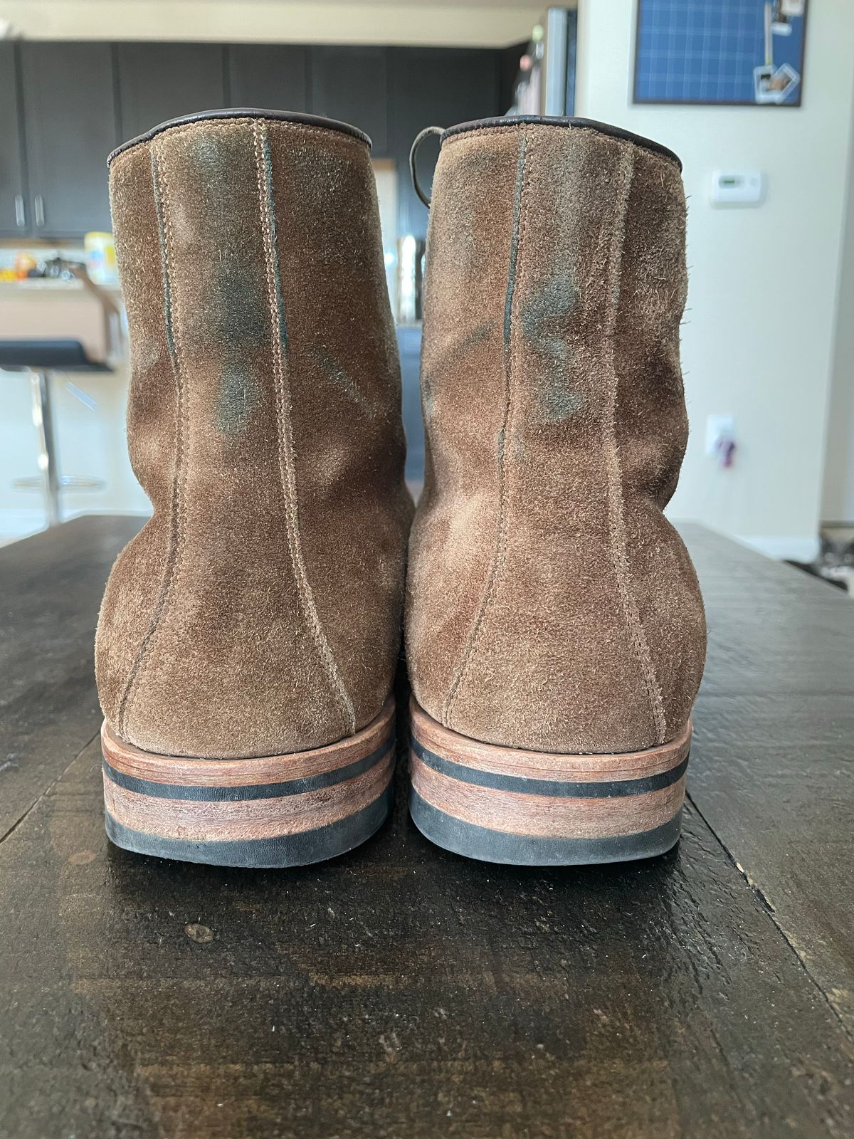 Photo by GeneParmPrivateEye on March 5, 2022 of the Viberg Halkett in C.F. Stead Snuff Bison Calf Suede.