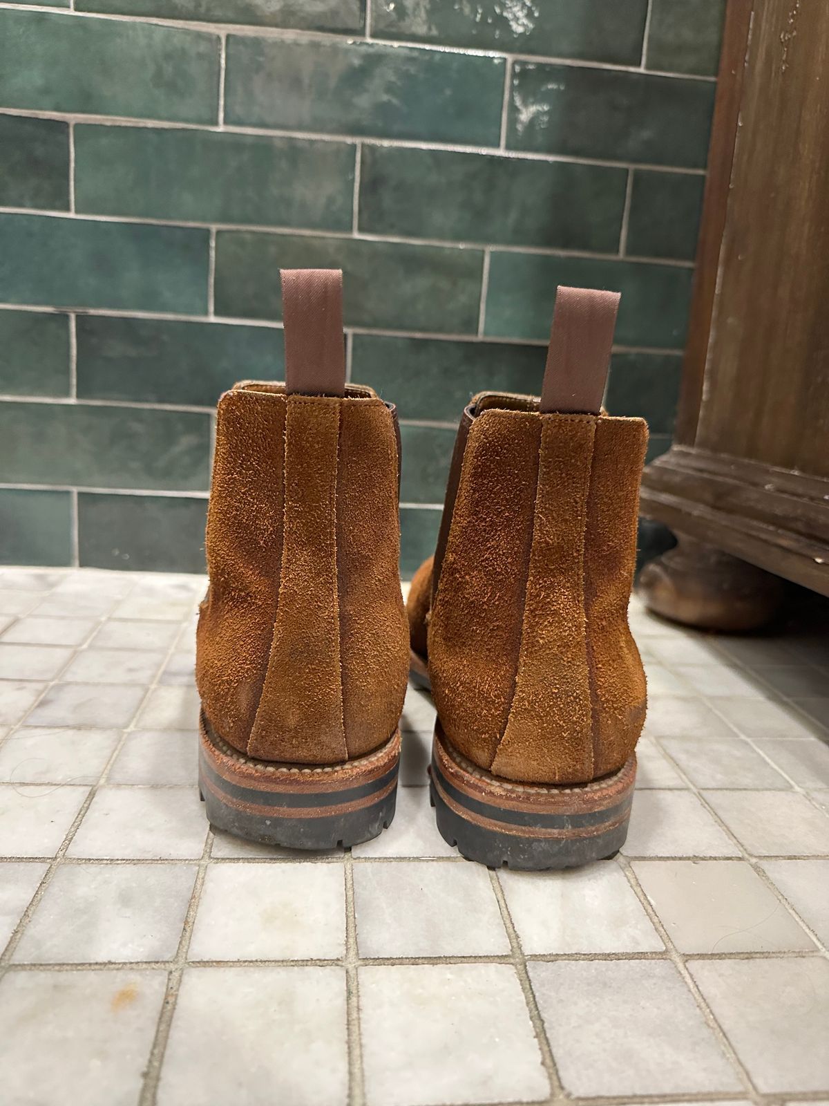 Photo by rbayon on January 6, 2024 of the Grant Stone Chelsea Boot in C.F. Stead Dark Oak Roughout.